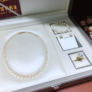 18K Gold Plated Natural Freshwater Pearl Choker Necklace Bracelet Ring and Earrings Set