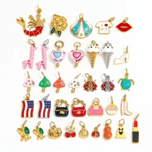 18K Gold Plated No Fade Heart DIY Mushroom Ice Cream Cone Zirconia Charm Pendant Stainless Steel Jewelry