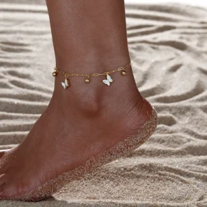 18K Gold Plated Non-Tarnish Stainless Steel Anklets Butterfly Design Beach Jewelry for Women