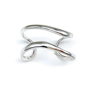 18K Gold Plated Opening Cuff Bracelet Smooth Wave Double Layer Bracelet for Women