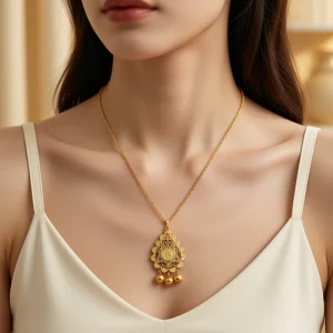 18K Gold Plated Rhodium Stainless Steel Middle Eastern Bride Fashion Teardrop Fringe Design Charm Pendant Necklace Women Wedding