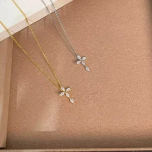 18K Gold Plated S925 Silver Marquise Zircon Cross Necklace 925 Sterling Silver Faith Pendant Necklace