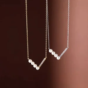 18K Gold Plated S925 Silver Pearl Zircon Necklace 925 Sterling Silver Asymmetric Bar Necklace