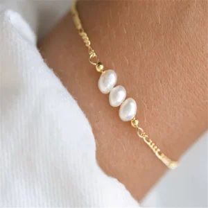 18K Gold Plated S925 Silver Three Pearl Bracelet 925 Sterling Silver Twisted Chain Bracelet
