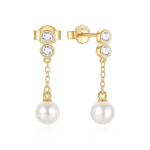 18K Gold Plated S925 Silver Zircon Pearl Drop Earrings 925 Sterling Silver Chain Dangle Stud Earrings