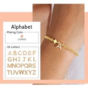 18K Gold Plated Seed Fashion Jewelry Belief Cross Desgin 26 Letter Waterproof Gold Filled Plated Bead Bracelet for Women