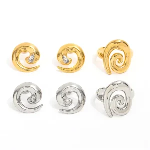 18K Gold Plated Spiral Twist Hoop Earring and Ring Set for Women