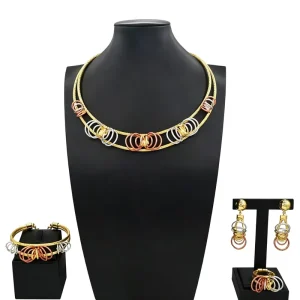 18K Gold Plated Spiral Wire 4PCS Jewelry Set Dubai African Party Wedding Necklace Earrings Bracelet Ring HS26004