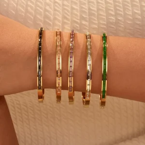 18K Gold Plated Square Diamond Hypoallergenic Stainless Steel Bangle