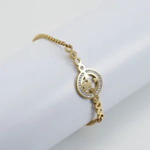 18K Gold Plated Stainless Steel Adjustable Bracelet Cross Heart Bear Design