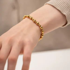 18K Gold Plated Stainless Steel Adjustable Round Bead Chain Bracelet for Women