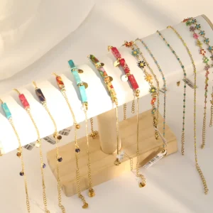 18K Gold Plated Stainless Steel Ankles Custom Colorful Enamel Ankle Natural Stone Crystal Acrylic Charms Anklet