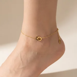 18K Gold Plated Stainless Steel Anklet Two Squares Are Interlocked Pendant Fashion Jewelry for Gift Customization