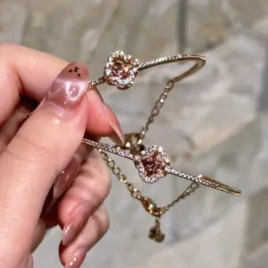 18K Gold Plated Stainless Steel Beating Heart Four Leaf Clover Bracelet Crystal Dynamic Bracelet for Women