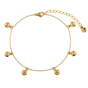18K Gold Plated Stainless Steel Bell Charm Anklet for Women Waterproof Adjustable Beach Jewelry