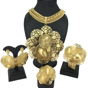 18K Gold Plated Stainless Steel Big Jewelry Sets for Women High Class Huge Wedding Party Gift FHK13611