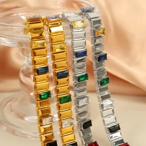 18K Gold Plated Stainless Steel Bracelet Colorful Zircon Vintage Beaded Design Luxury Fashion Jewelry for Women