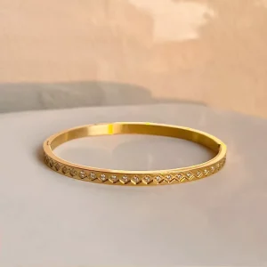 18K Gold Plated Stainless Steel Bracelet Polished Clear Square Bead Bracelet