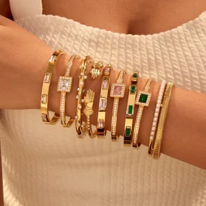 18K Gold Plated Stainless Steel Bracelet Set Waterproof Fashion Bangles for Women for Birthday Parties Other