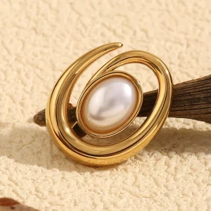 18K Gold Plated Stainless Steel Brooch Chic Design Fashionable Jewelry Exquisite Workmanship Unique Accessory