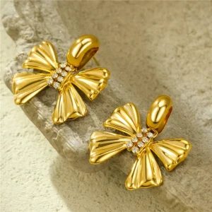 18K Gold Plated Stainless Steel Butterfly Earrings with Tarnish Resistant Finish for Women