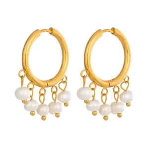 18K Gold Plated Stainless Steel Earrings Natural Freshwater Pearl Drop Earrings