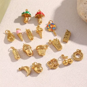 18K Gold Plated Stainless Steel Enamel Charms Mini Fashion Pendants Bulk DIY Necklace Bracelet Jewelry Making Accessories