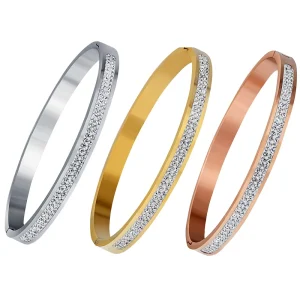 18K Gold Plated Stainless Steel Fashionable Wedding Bracelet Men’s & Women’s Bangle Jewelry for Occasions Zircon Gifts