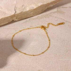 18K Gold Plated Stainless Steel Fine Classic Round Bead Chain Anklet for Women Trendy Gift Fashion Simple