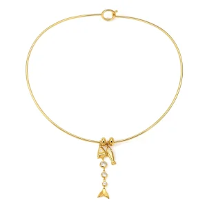 18K Gold Plated Stainless Steel Fish Bone Collar Necklace Cubic Zirconia Nautical Neck Wire for Women