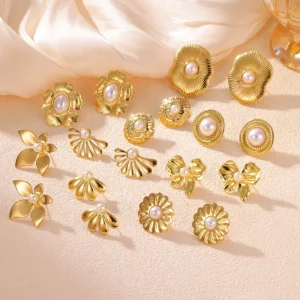 18K Gold Plated Stainless Steel Flower Tassel Earrings Textured Stamped Design Women Fashion Jewelry Gift