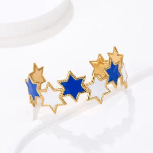 18K Gold Plated Stainless Steel Hammered Five Pointed Star Hollow Open Bangle Women’s Gift Bracelet