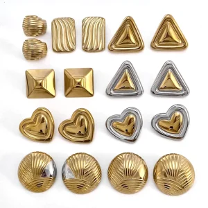 18K Gold Plated Stainless Steel Hammered Geometric Heart Earrings Set Fall Winter Fashion Jewelry