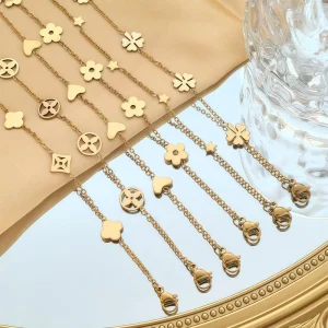 18K Gold Plated Stainless Steel Heart Star Moon Bracelet for Women Tarnish Free Minimalist INS Fashion Jewelry