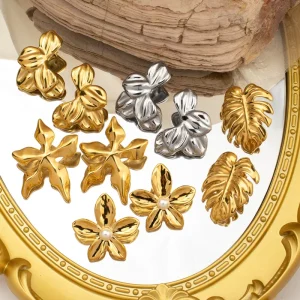 18K Gold Plated Stainless Steel Jewelry Chunky Big Flower Accessories Earrings for Women