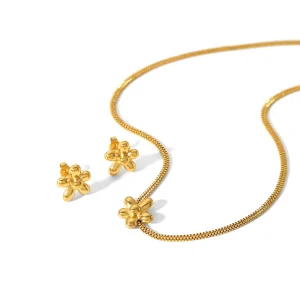 18K Gold Plated Stainless Steel Jewelry Set Fashion Flower Pendant Necklace and Earrings for Women for Wedding and Party