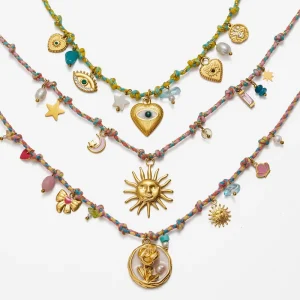 18K Gold Plated Stainless Steel Necklace Freshwater Pearl Natural Stone Zircon Face Sun Pendant Necklace