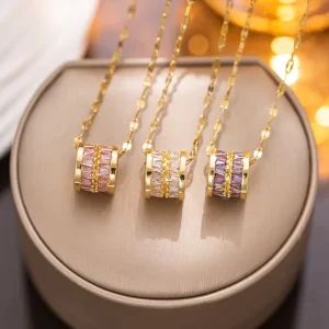 18K Gold Plated Stainless Steel Necklace for Women Trendy Full Diamond Jewelry Zircon Link Light Luxury Fashion
