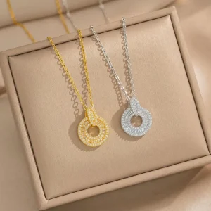 18K Gold Plated Stainless Steel Necklace for Women Trendy Full Diamond Jewelry Zircon Link Light Luxury Fashion
