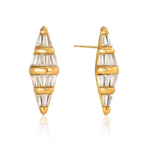 18K Gold Plated Stainless Steel Rhombus Geometric Earrings for Women White Rhinestone Stud Jewelry Gift