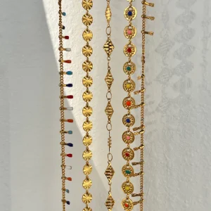 18K Gold Plated Stainless Steel Vintage Sun Dual Sided Color Resin Women’s Fashion Body Chain for Bikini Festivals Waist Chain