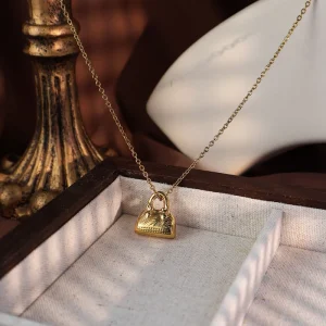 18K Gold Plated Stainless Steel Wallet Bag Pendant Purse Charms Handbag Pendant Necklace