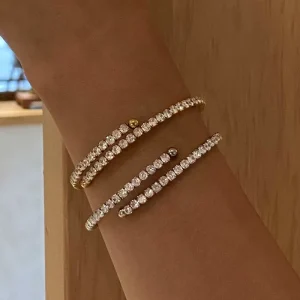 18K Gold Plated Stainless Steel White Zircon Full Bangle Claw Setting Dazzling Sparkle Geometric Unisex Trendy Everyday Fashion