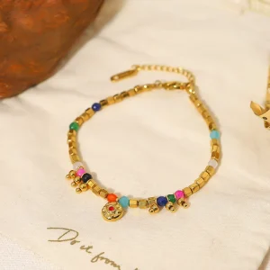18K Gold Plated Stainless Steel Women’s Charm Bracelet with Natural Stone Geometric Design Trendy Jewelry for Weddings & Parties