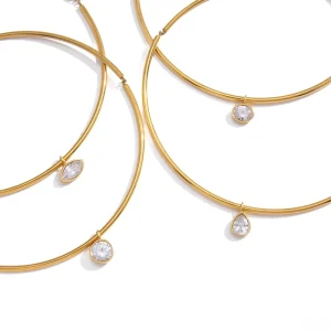 18K Gold Plated Stainless Steel Women’s Classic White Zircon Egg Shaped Pendant Choker Necklace for Wedding Gift Fashion Jewelry
