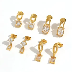 18K Gold Plated Stainless Steel Zircon Pendant Earrings for Women
