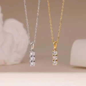 18K Gold Plated Three CZ Stone Pendant Necklace Stainless Steel Minimalist Jewelry For Women Custom Logo Available
