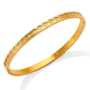 18K Gold Plated Titanium Stainless Steel Bangle Bracelet Unisex Star ZIRCON Inlaid Hinged Cuff INS Style