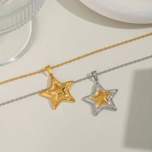 18K Gold Plated Two Tone 3D Star Pendant Necklace 316L Stainless Steel Chain Necklace for Luxury Women Custom