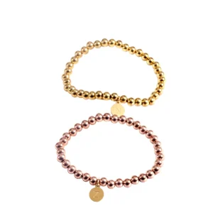 18K Gold Plated Women Bracelet Round Alphabet Disc Bead Chain Fashion Custom Letter Round Pendant Bracelet Jewelry Gift
